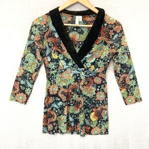 Vintage Y2K Babydoll Top Size Small Mesh Dark Floral Lightweight Daisy & Clover